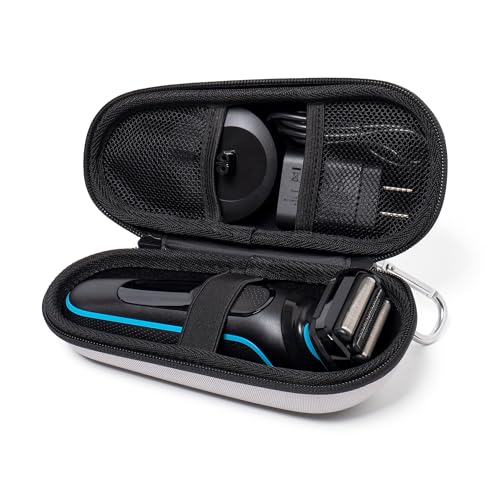 Nincha Electric Razor Case for Braun Series 3, 5, 7, 9 Shavers, Hard Shell EVA Travel Case with Charger Storage, Shaver Protective Carrying Case with Carabiner Silver Grey