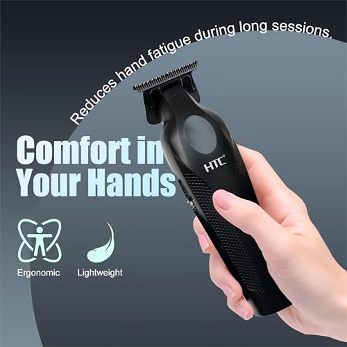 HTC Hair Trimmer with LED Display, Butterfly Wing Design, Precision Trimming with Durable Ceramic Blade for Salon-Grade Grooming£¨Black£©