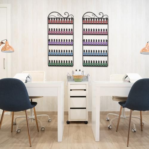 ERYTLLY Wall Mounted Nail Polish Rack, Rectangle Nail Storage Organizer, Salon Shelf Organizer (Black)