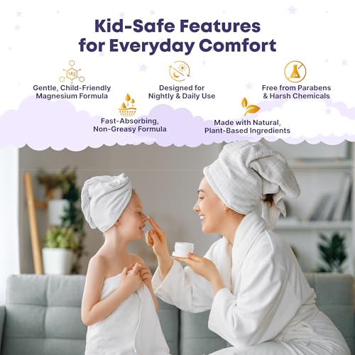 Magnesium Lotion for Kids - Bedtime Sleep & Relaxation Calming Cream with Lavender for Juniors Babies - Soothing Relief & Relaxation Baby Magnesium Topical Night Body Rub Without Melatonin