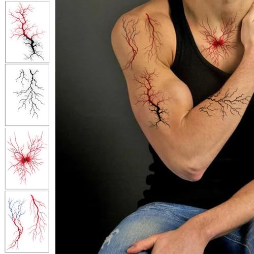 10 Sheets Temporary Tattoos Lightning Sick Wound Arm Fake Bloody Stitch Scab Sticker Masquerade Prank Makeup Props DIY Art for Women Men Adults Holiday party
