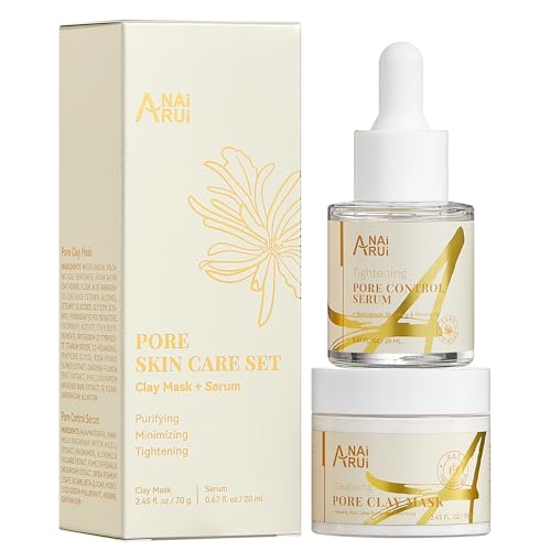ANAI RUI 2 in-1 Pore SkinCare Set, Blackhead Remover Set, Pore Clay Mask+Pore Minimizing Serum,Clay Mask for Nose&Face, Pore Reducer, Sebum Control Pore Exfoliating Self Care Gifts for Women