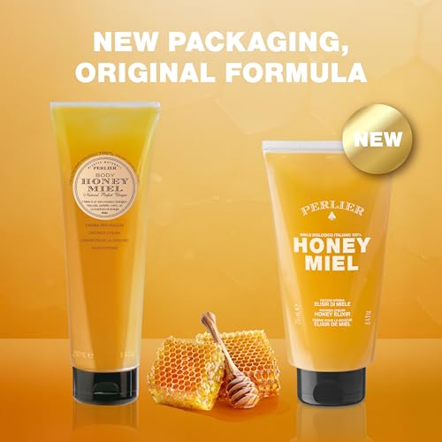 Perlier Sweet Honey Miel Shower & Bath Cream - Nourishing & Soothing Luxury Bath Cream Made With 100% Organic Italian Honey For Deep Moisturization And Hydration (8.4 Fluid Oz.)