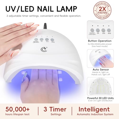 Peacecolor 65PCs Gel Nail Polish Kit with U V Light and Drill, 35 Colors Gel Nail Kit 5PCs Matte/Glossy/Glitter Top Base Coat Nail Rhinestones Manicure Tools Starter Kit Gifts for Women DIY