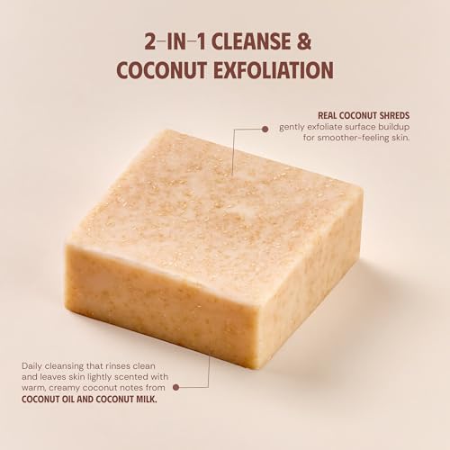 Cold-Process Natural 2-in-1 Luxurious Natural Soap Bar (4.2 oz) with Coconut Shreds | Light Exfoliation & Creamy Lather Body Bar | Cold-Processed, Handmade in Vietnam (Pack of 1)