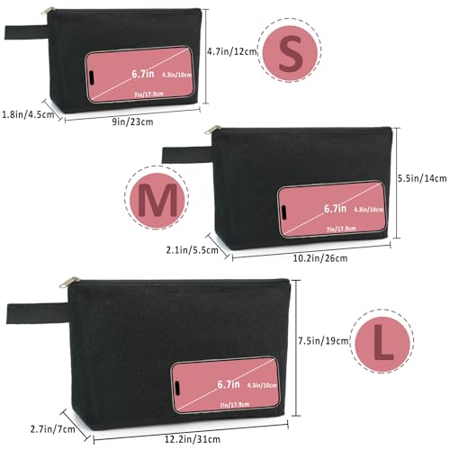 Koolmox 20 Pcs Canvas Pouches with Zipper and Wide Bottom, Plain Cotton Canvas Make Up Bags Multi-purpose for Pen Bag Stationery Bag DIY Cricut Projects Pouch Cosmetic Case (Black, M, 10.2x5.5x2.1'')