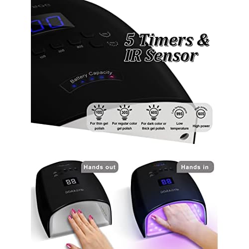 UV LED Nail Lamp, Cordless Gel Polish Dryer for Professional Gel Manicures - Black