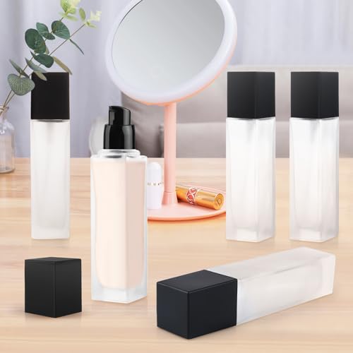 5 Pack 2oz/60ml Liquid Foundation Bottles Frosted Glass Lotion Pump Bottles Cosmetic Containers Travel Pump Bottles For Cream Lotion Liquid Foundation Essence Sunscreen