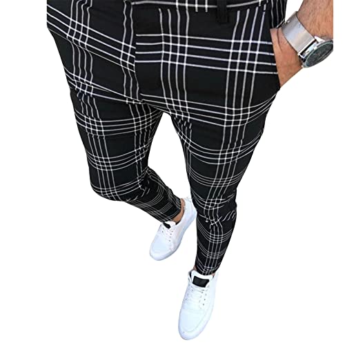 Men's Slim Fit Dress Pants Plaid Stretch Pants Skinny Slack Business Casual Pants