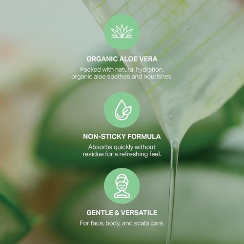 Avera Organic Aloe Vera Gel for Face & Body, 96% Pure Aloe Gel, Ideal for Skin, Scalp, & Hair Hydration, Calming Moisturizer for Soothing After Sun Care, 7.05oz