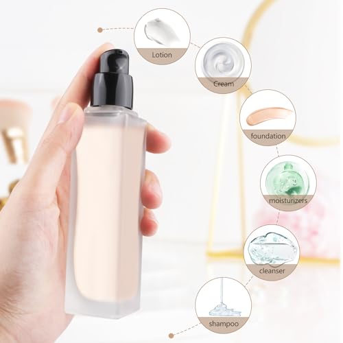 5 Pack 2oz/60ml Liquid Foundation Bottles Frosted Glass Lotion Pump Bottles Cosmetic Containers Travel Pump Bottles For Cream Lotion Liquid Foundation Essence Sunscreen