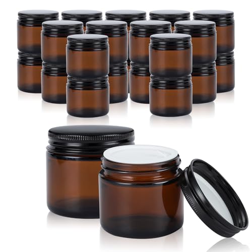 2oz Empty Amber Glass Jars with Lids 24 Pack Cosmetic Containers with Lids for Travel Lotion Cream Candle