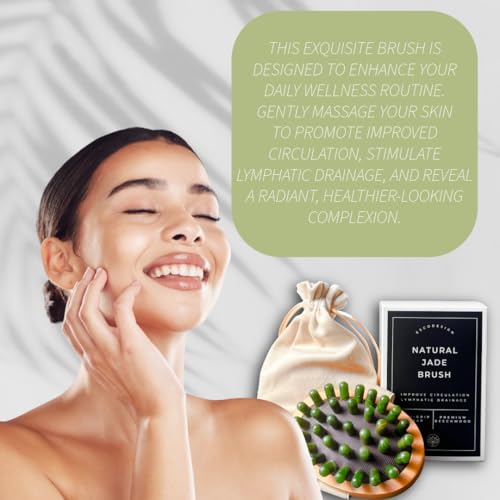 Natural Jade Body Brush with Beechwood Handle | Jade Massage & Lymphatic Brush for Full Body | Eco-Friendly Wellness Tool