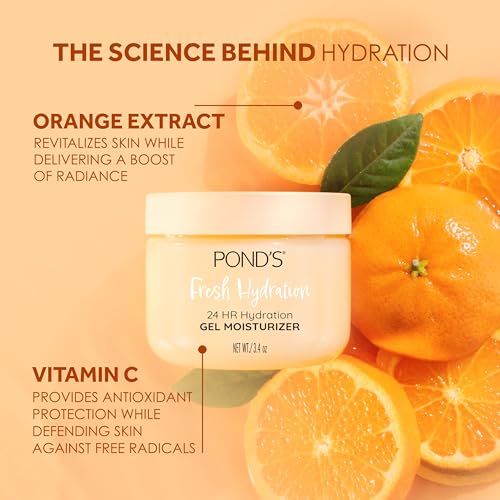 POND'S Fresh Hydration Gel Moisturizer 24 HR Hydration with Orange Extract & Vitamin C Alcohol & Oil-Free Face Moisturizer Dermatologist Tested, 3.4 oz, (Pack of 2)