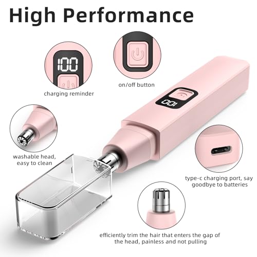 Nose Hair Trimmer Rechargeable Cordless Painless Ear Eyebrow Trimming Tool Dual Edge Blades Razor Easy Cleansing with LED Light for Man Woman