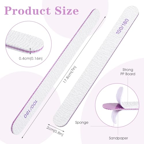 200 Pcs Nail Files 100/180 Grit Double Sides Emery Boards Reusable Nail Files for Acrylic Nails Professional Manicure Tools for Natural Nails Acrylic Nails Home and Salon Supplies (Oval)
