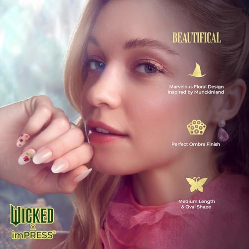 WICKED X imPRESS Press On Nails, New Improved Adhesive, Up To 10 Day Hold, ¡®Beautifical¡¯, White, Medium Oval, Includes 30 Fake Nails, 1 Prep Pad, 1 Manicure Stick, 1 Mini File