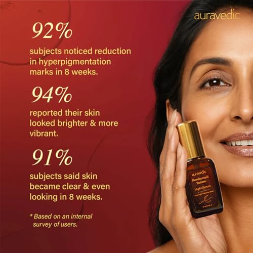Auravedic Kumkumadi Tailam Night Serum | Ayurvedic Face Oil with Saffron & Vitamin B3 | Plant Based Overnight Moisturizer for Soft, Refreshed Skin | 1.69 Fl Oz (50ml)