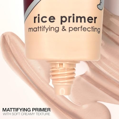 Palladio Rice Primer, Formulated with Natural Rice, Controls Oil on Your Skin and Locks in Makeup, Lightweight with a Smooth Matte Finish, Reduces Facial Shine, All Skin Types, Beige, 0.71 Fl Oz