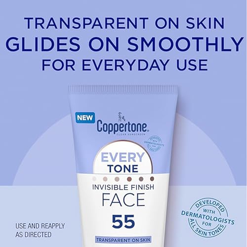 Coppertone Every Tone Sunscreen Lotion SPF 50 for Face and Body (7 Fl Oz) + Every Tone Invisible Finish Sunscreen Face Lotion SPF 55 (2 Fl Oz), Blends in Clear on All Skin Tones