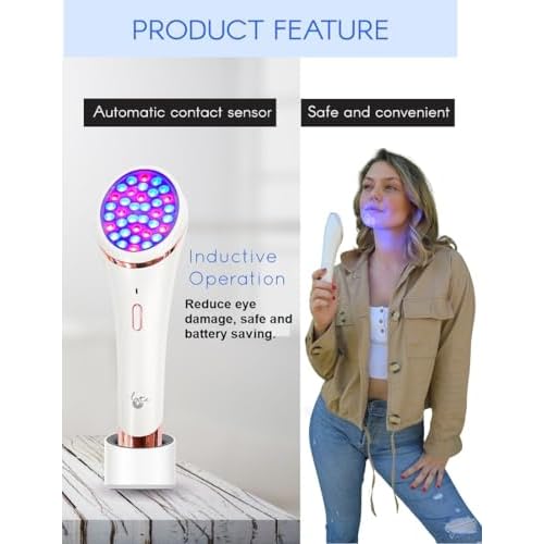 Lyte Wireless DUO Red & Blue LED Light Therapy for Face includes Hyaluronic Serum Automatic Red and Blue LED Light Therapy Anti-Aging Wrinkle Reduction Device, White