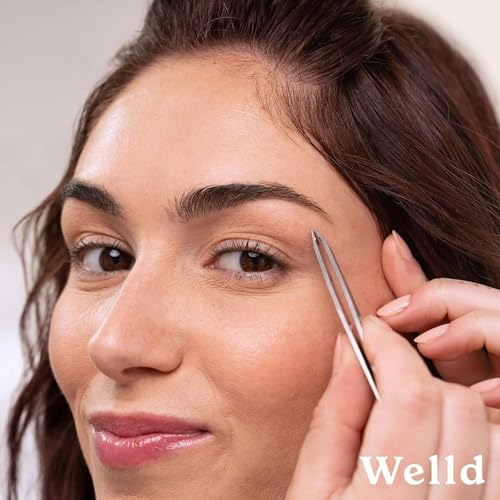 Welld Point Tweezer, Professional Precision Point Tip, Removal of Fine, Hard-to-Grab Individual Hairs, Remves Ingrown Hairs, Plucks Eyebrows & Mustaches, Stainless Steel, For Men and Women, 1 Count