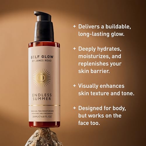 SELF GLOW BY JAMES READ - Endless Summer Gradual Tan Moisturiser | Nourish + Tone Skin with Customizable, Lasting Glow | Non-Allergen Fragrance, Silicone + Drying Alcohol-Free (200ml | 6.8 fl oz)