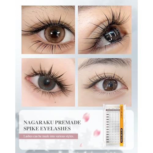NAGARAKU Spikes Eyelash Extensions Wispy Lash Premade Fan Matte Black Individual Ellipse Spikes Fans Fairy Eyelashes DIY Cluster Classic Lash Professional Supplies for Lash Techs -0.07mm C curl 11mm