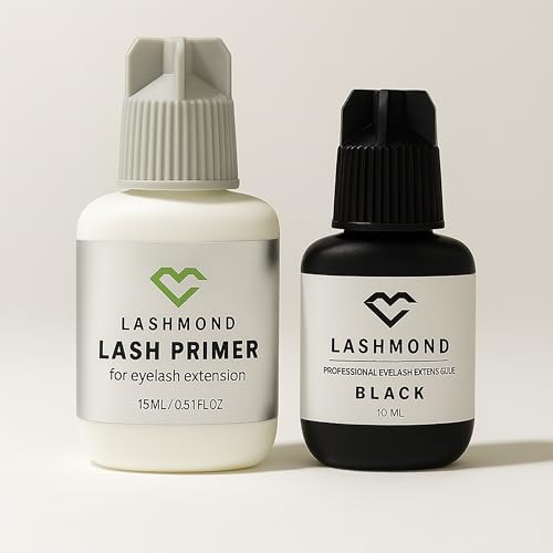 Eyelash Extension Glue & Primer Set ? Professional Black Lash Adhesive (10ml, 2-3s Drying, 6-8 Weeks Retention) + Lash Primer (15ml) for Lash Artists & Beginners