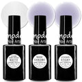SheModern Non-Stick MATTE + CHROME + STICKY Adhesive Base Clear Gel Polishes (Hema-Free, TOP-free) with Bonding Layer for Creative Dry Coloring of Chrome, Pigment, Glitter, and Sticker Decal
