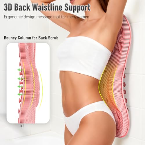 Back Scrubber Body Bath Cushion for Tub Bathtub Back Lumbar Ergonomic Support, Silicone XL Large Thick Soft Seat Pad Non-Slip Suction Cups, Relaxing Spa Exfloating Scrubber Mat 28x19 Pink