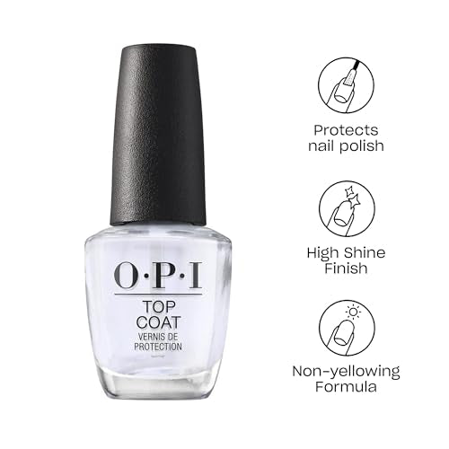 Bundle of OPI Nail Lacquer, Funny Bunny, White Nail Polish, 0.5 fl oz + OPI Top Coat, Protective High Gloss Shine Nail Polish Top Coat, 0.5 fl oz