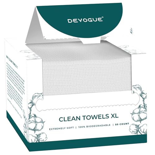 DEVOGUE¢ç Disposable Face Towels ? 50 Count, XL (10" x 12") ? 100% Viscose Fiber ? Ultra-Soft, Gentle on Sensitive Skin ? Makeup Remover & Facial Cleansing Wipes