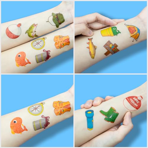 96 PCS Gone Fishing Fish Pre-Cut Temporary Tattoos for Kids | Super Cute First Themed Birthday Party Favors, Supplies, Decorations, Fake Tattoo Stickers, School Rewards Prizes & Gifts Boys & Girls