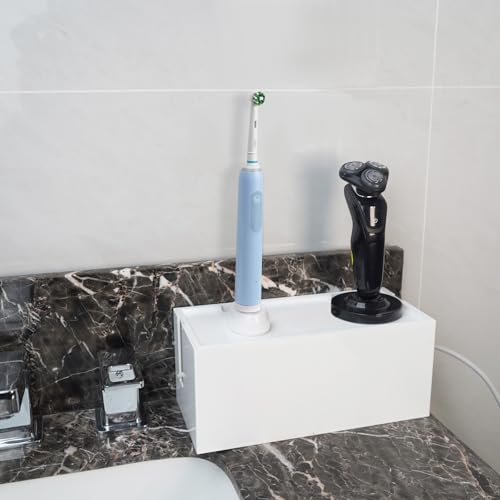 Linkidea Bathroom Cable Organizer Box for Electric Toothbrush & Razor Chargers, Cord Hider Storage Case, Countertop Clutter-Free Vanity Organizer (White)