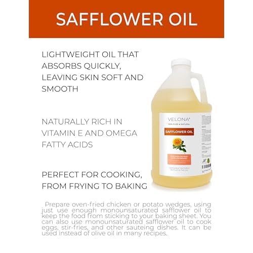 velona Safflower Oil 1 Gallon / 128 Fl Oz | 100% Pure and Natural Carrier Oil | Refined, Expeller Pressed | Cooking, Skin, Hair, Body & Face Moisturizing | Use Today - Enjoy Results