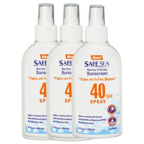 Safe Sea Jellyfish Sting-Blocking Sunscreen, SPF 40 Spray 4 Fl oz, Waterproof, Biodegradable, Coral Reef-Safe ? Body and Face Sunscreen, Anti-Jellyfish and Sea-Lice sting protection (3 pack)