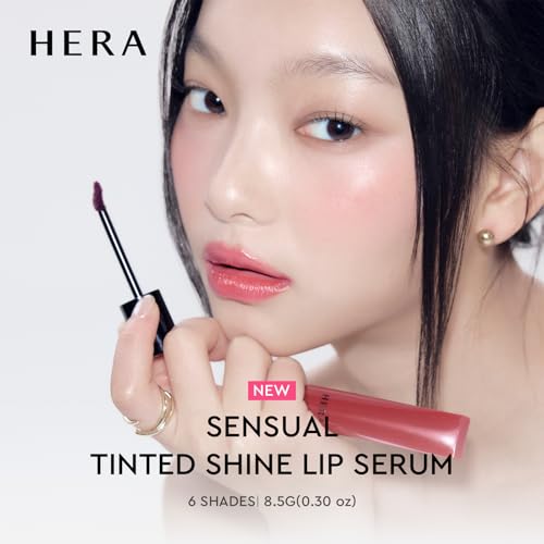 HERA Sensual Tinted Shine Lip Serum #323 CHERRY ON TOP | Weightless Sleek Shine, Transfer-Resistant Color, 12-Hour Soft Lip Stain Oil, Double Hydration wih Hyaluronic Acid, High-Gloss Finish, 0.30 oz.