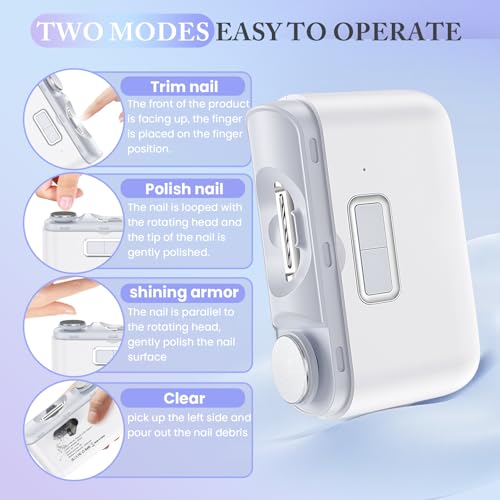 Electric Nail Clipper,Automatic Nail Clipper,Rechargeable 2 Speed Nail Clippers Set,45DB Nail Kit,LED Light Electric Nail Clippers for Kids,Adults,Seniors,2 in 1Design Manicure Set Portable White