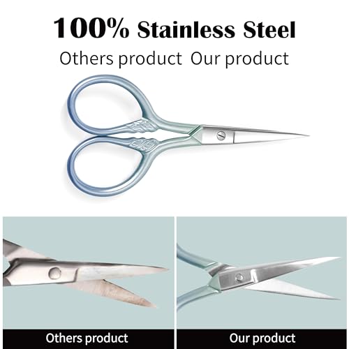 2 Pcs Eyebrow Scissors for Women, Professional Grooming Mini Scissors with Stainless Steel Straight Tip, 3.5 Inch Pink Small Scissors, Beauty Kit for Personal Care with PU Case, Gradient Blue