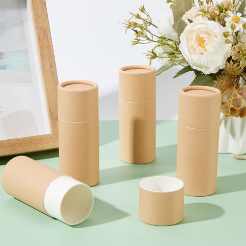 NICENEEDED 5 Pcs 2.1 oz Paperboard Cardboard Deodorant Containers, Empty Kraft Paperboard Tubes Push-Up Style Tubes, Lip Balm Containers Compostable Round Body Lotion Sticks Tube