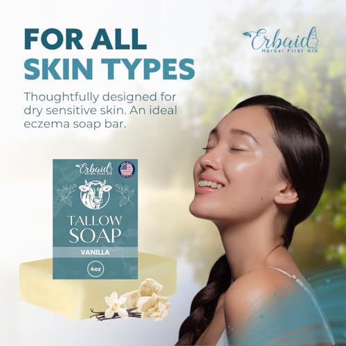 Beef Tallow Soap Bar ? All Natural Grass Fed Tallow Soap Vanilla ? Moisturizing Face & Body Wash Great for Eczema, Dry, Itchy, Sensitive Skin ? Handcrafted Bath Soap for Adults, Kids, Made in USA