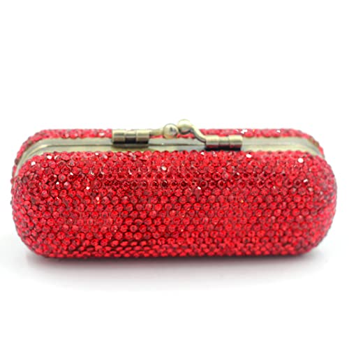 Bling Rhinestone Crystal Lipstick Case Holder Organizer bag Cosmetic Storage for Women's Lipstick Jewelry Kit (Red)