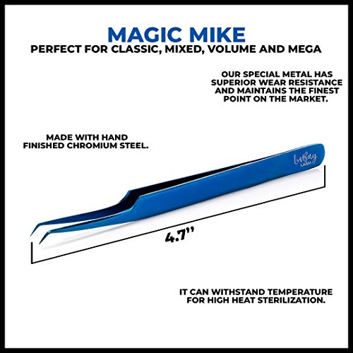 LivBay Lash - Blue Magic Eyelash Stainless Steel Tweezer for Volume Lash Extensions | Curved Tip | False Lash Applicator Tool (Professional Use Only)