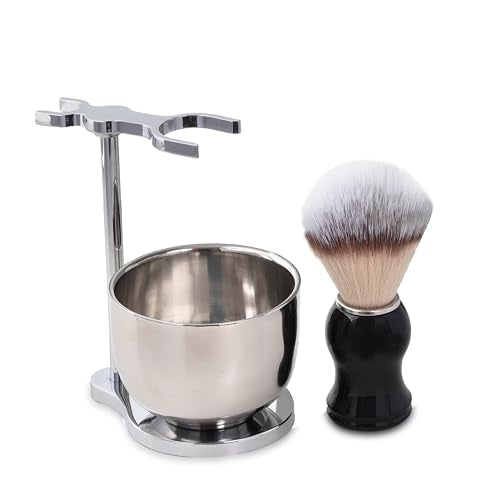 JEQUIL&CORENVEO Shaving Set for Men, 3 in 1 Grooming Set Includes Shaving Brush, Shaving Bowl, Razor & Brush Stand