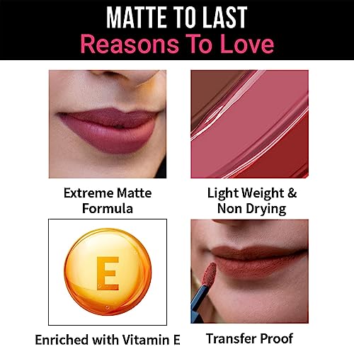 Nykaa Cosmetics Matte to Last Transfer Proof Liquid Lipstick - Lip Makeup with Intense Color Payoff - Long Lasting Lip Product - 01 Bombae - 0.16 oz