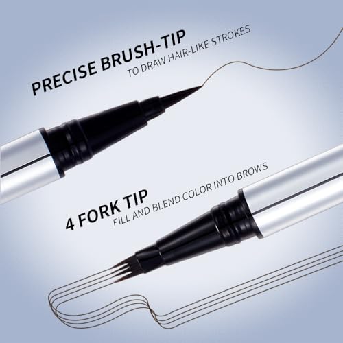 2-in-1 Brow Pen & Liquid Eyeliner ? Waterproof Brow Pencil with Fine Microblading Tip, Natural Hair-Like Strokes, Long Lasting, Smudge-Proof Dual-Ended Design(03 DARK BROWN)