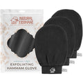 Natural Elephant Exfoliating Hammam Glove | Authentic Moroccan Kessa Body Scrub Mitt for Spa-Quality Skin Renewal | Pure Black 3 Pack