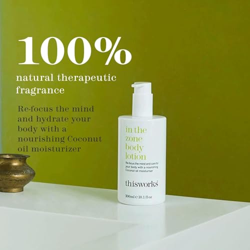 This Works In The Zone Body Lotion & Shower Gel Set: Hydrating Moisturizer & Refreshing Body Wash with Essential Oils, Eucalyptus & Frankincense, Vegan, 10.1 oz Each