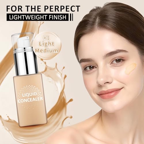 AWCCXMYM Liquid Concealer & Foundation Longwear Full Coverage Concealer Hydrating Conceals & Brightens Creamy Texture Foundation Makeup Natural Flawless Face Makeup Under Eye Concealer #Light Medium